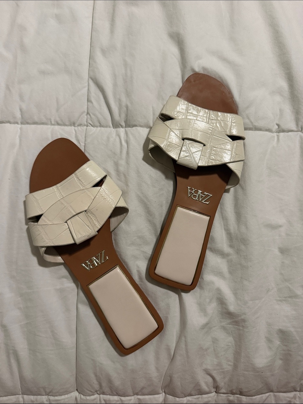Zara Cream Braided Square-Toe Slide Sandals - Picture 2 of 3